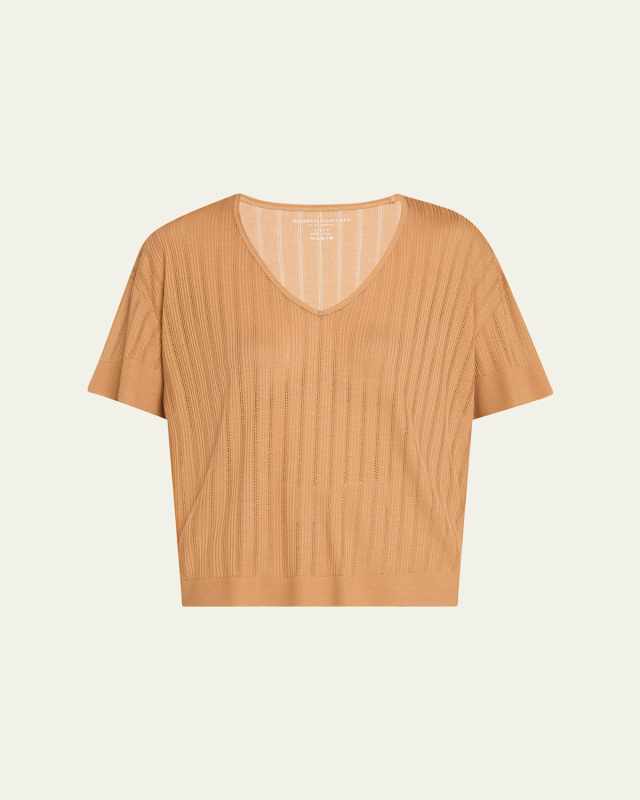 Pointelle V-Neck Rib Knit Top